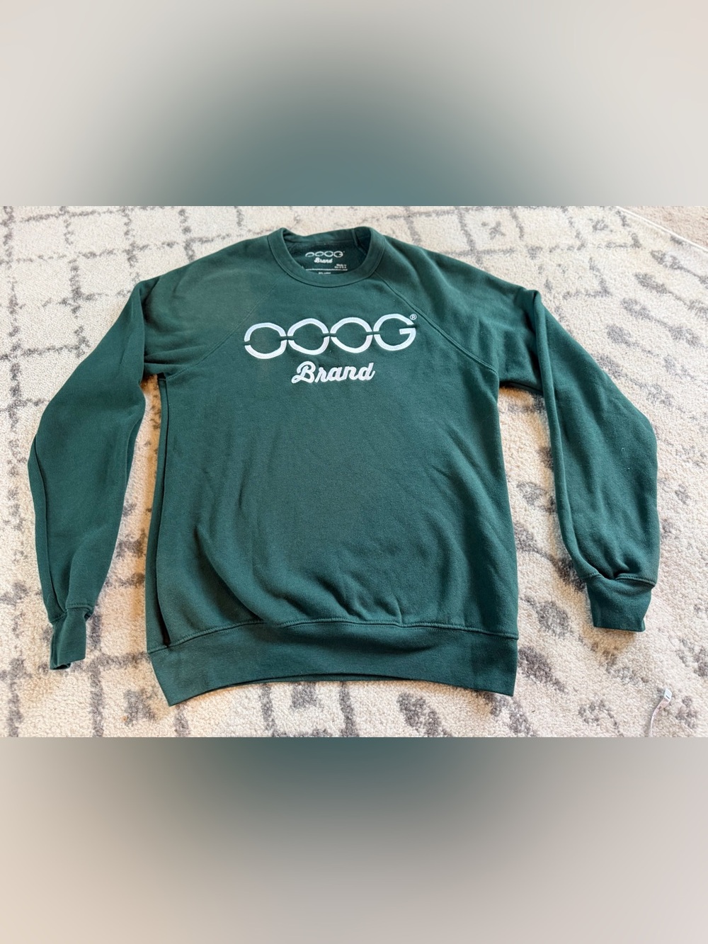 OOOG Brand Embroidered Logo Crewneck Sweatshirt Large Forest Green Made in USA